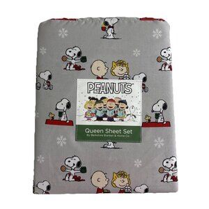 Peanuts Snoopy Gray Queen Sheet Set Cookie/Mug Christmas Winter  NEW